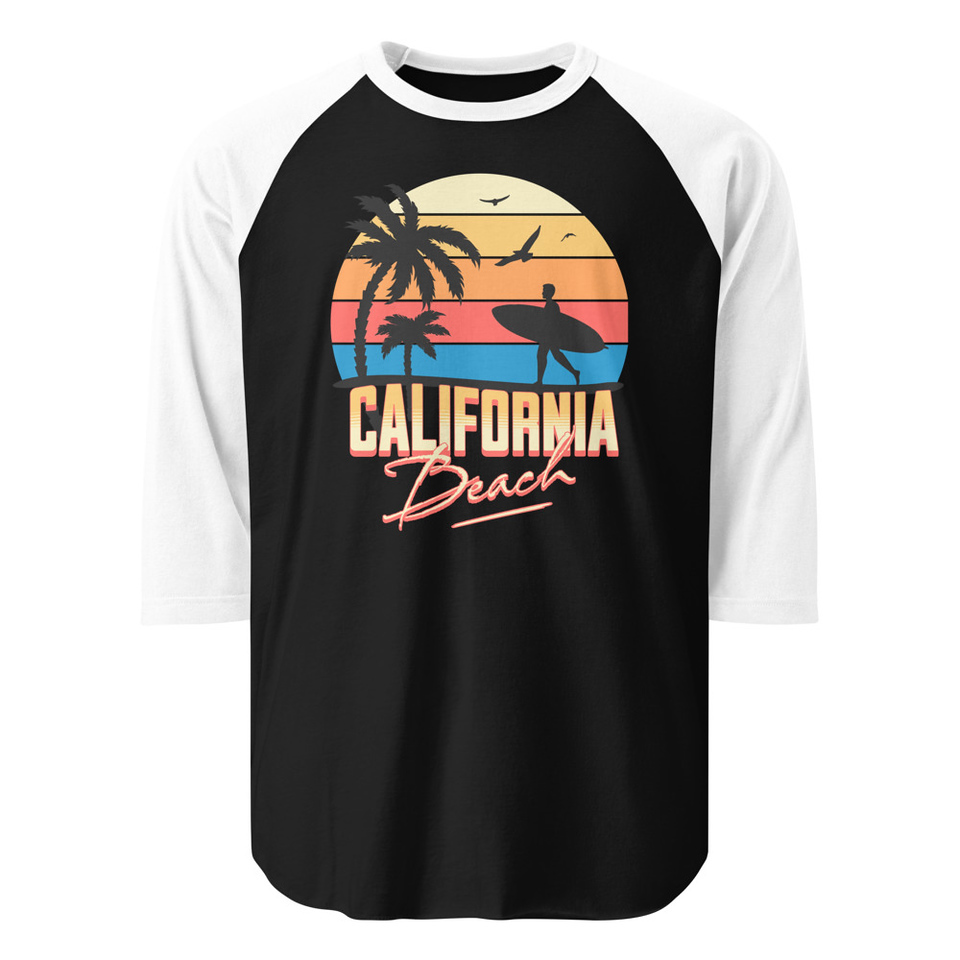 California Beach - Retro Surf Unisex 3/4 Sleeve Raglan Shirt
