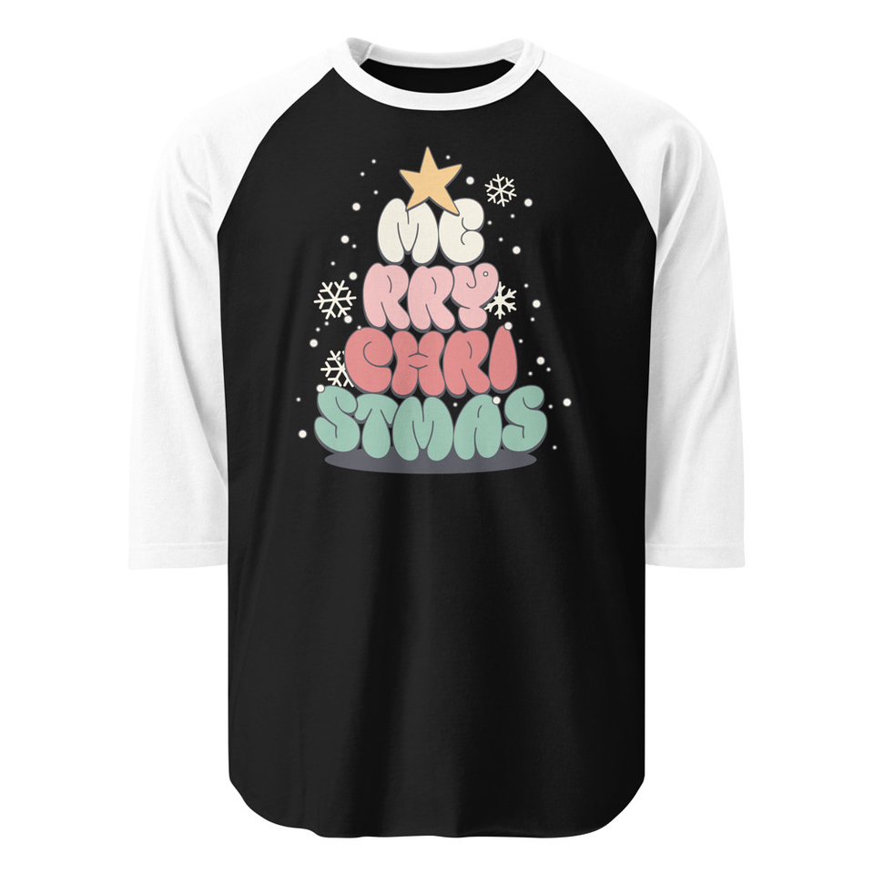 Cartoony Christmas Tree Unisex 3/4 Sleeve Raglan Shirt