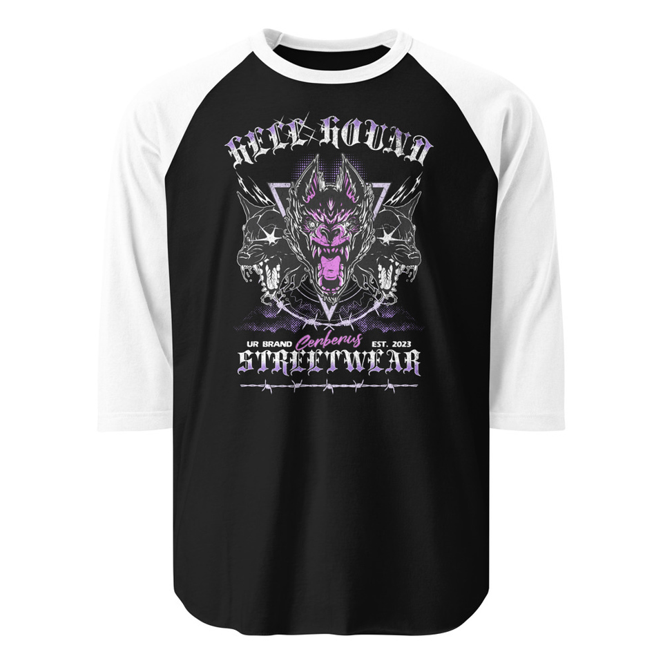 Cerberus Hell Hound Streetwear - Dark Aesthetic Unisex 3/4 Sleeve Raglan Shirt