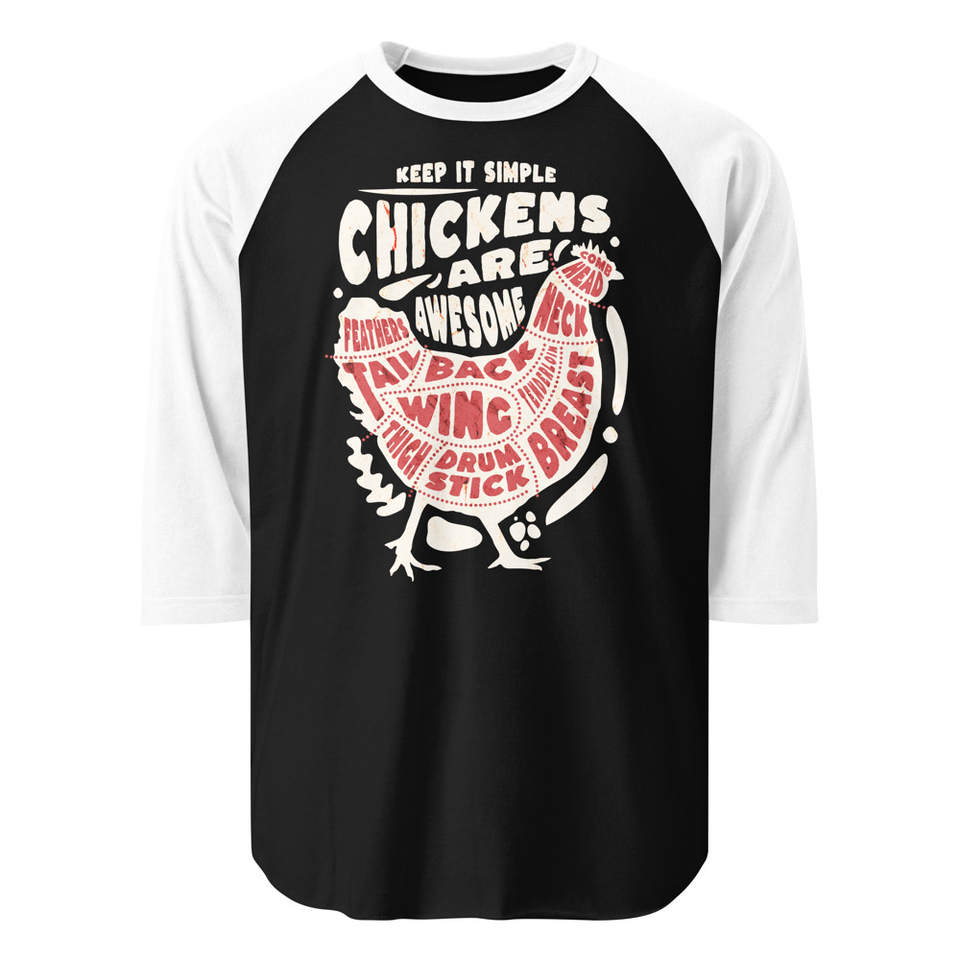 Chickens Are Awesome - Butcher Cuts Unisex 3/4 Sleeve Raglan Shirt