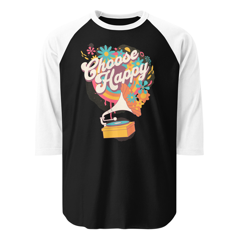 Choose Happy - Retro Music Unisex 3/4 Sleeve Raglan Shirt