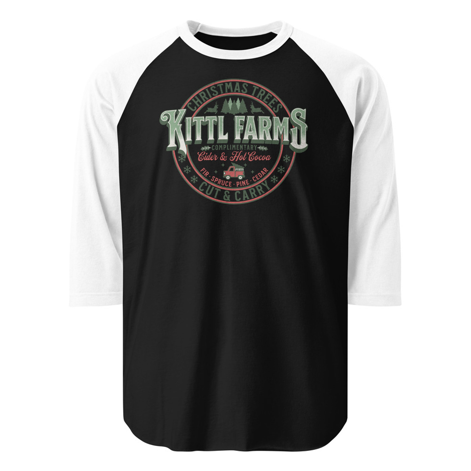 Christmas Tree Farm - Vintage Holiday Badge Unisex 3/4 Sleeve Raglan Shirt