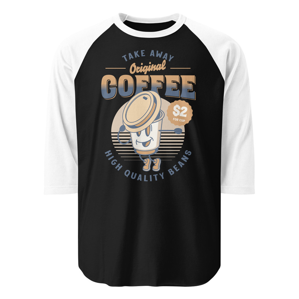 Coffee Cup - Comics Mascot Unisex 3/4 Sleeve Raglan Shirt