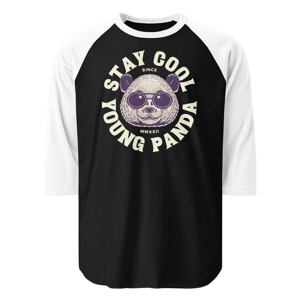 Cool Panda with Sunglasses -  Unisex 3/4 Sleeve Raglan Shirt