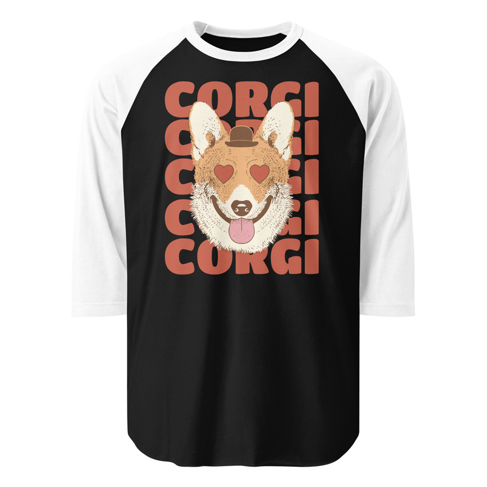 Corgi Loves - Cute Dog Unisex 3/4 Sleeve Raglan Shirt