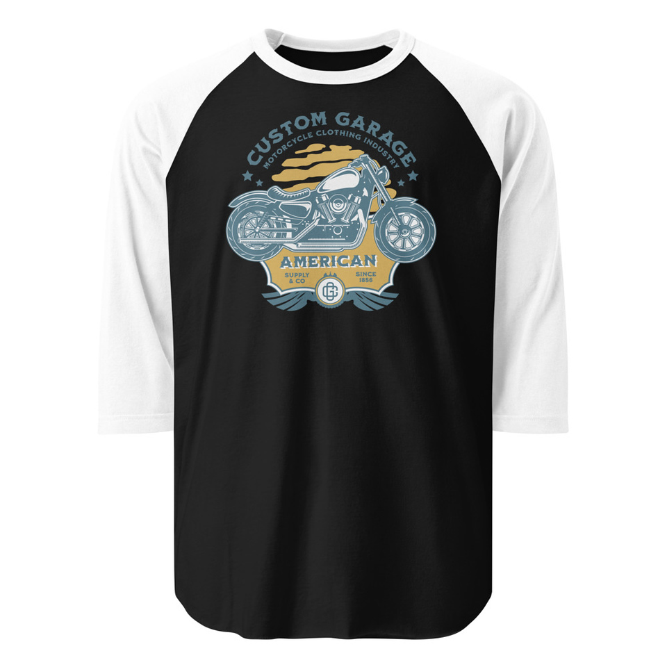 Custom Garage - Motorcycle Unisex 3/4 Sleeve Raglan Shirt
