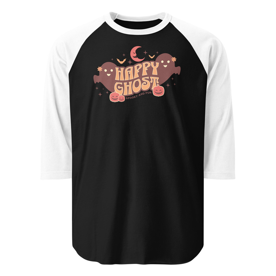 Cute Happy Ghost Unisex 3/4 Sleeve Raglan Shirt