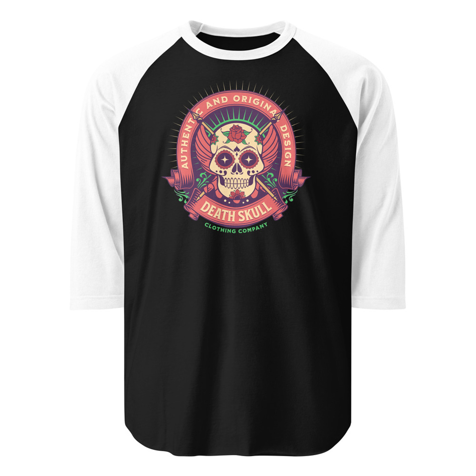 Death Skull - Badge  Unisex 3/4 Sleeve Raglan Shirt