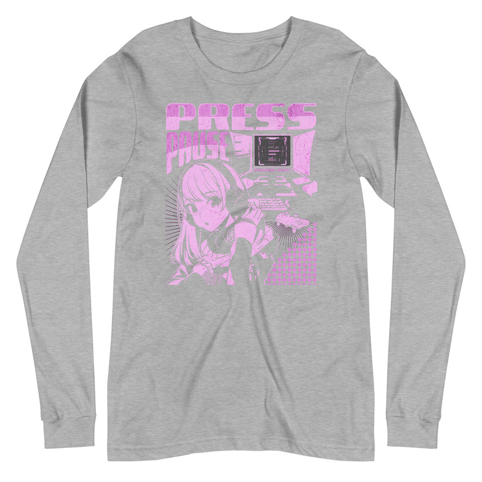 'Press Pause' Anime Gaming Unisex Long Sleeve Tee