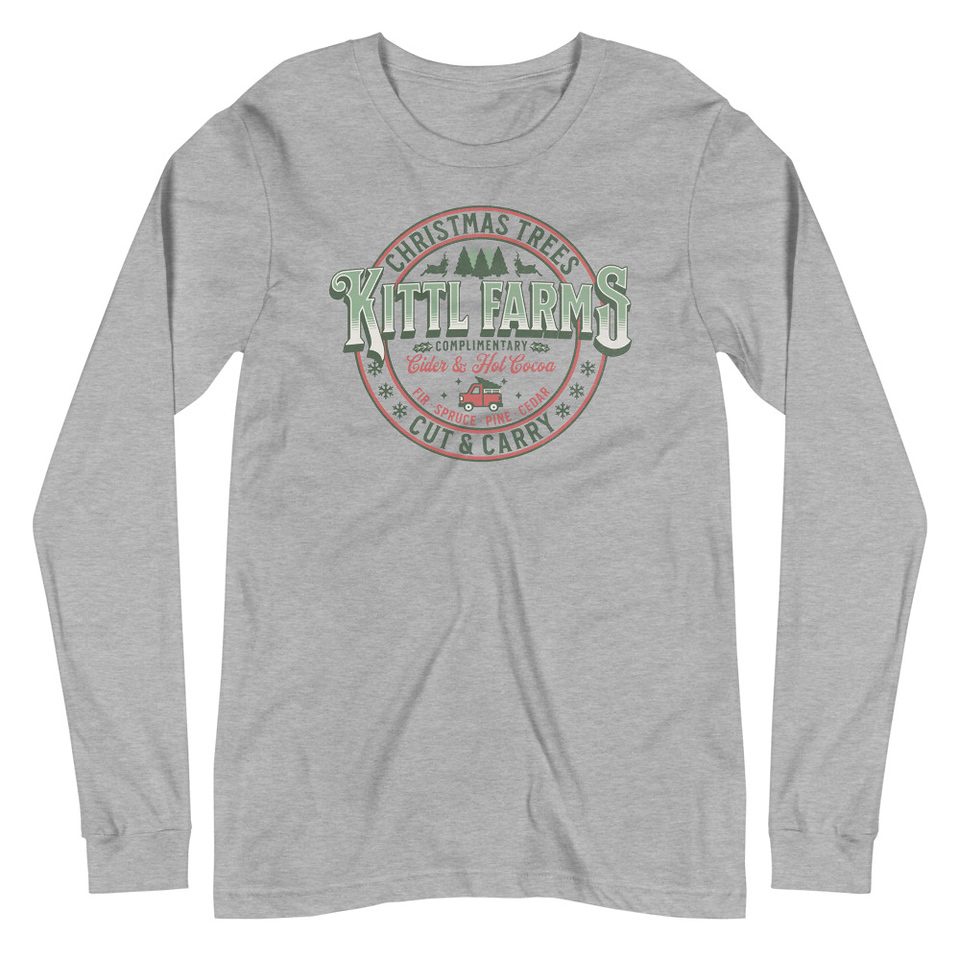 Christmas Tree Farm - Vintage Holiday Badge Unisex Long Sleeve Tee