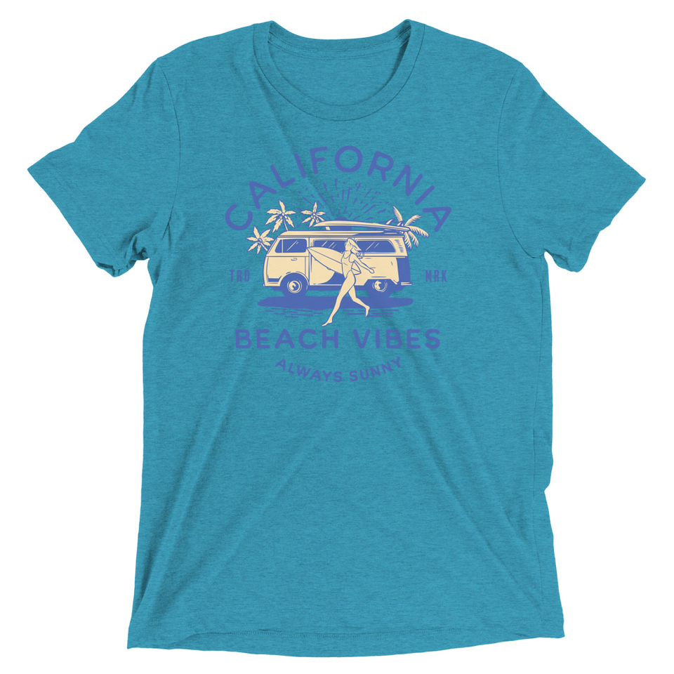California Beach Vibes - Retro Camper Van Unisex Tri-Blend T-Shirt