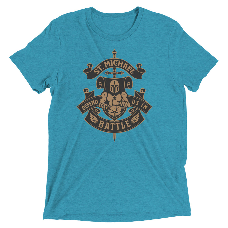 Defend us in battle - Knight with sword Unisex Tri-Blend T-Shirt