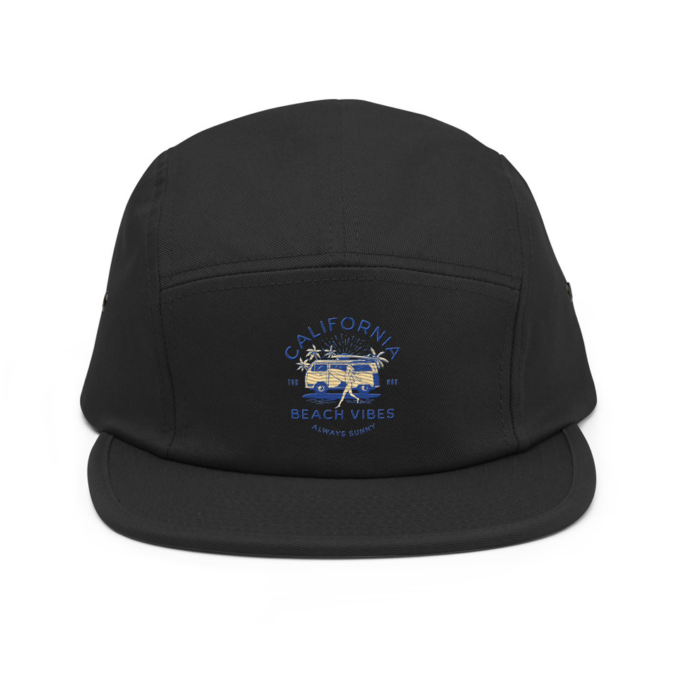 California Beach Vibes - Retro Camper Van 5 Panel Cap