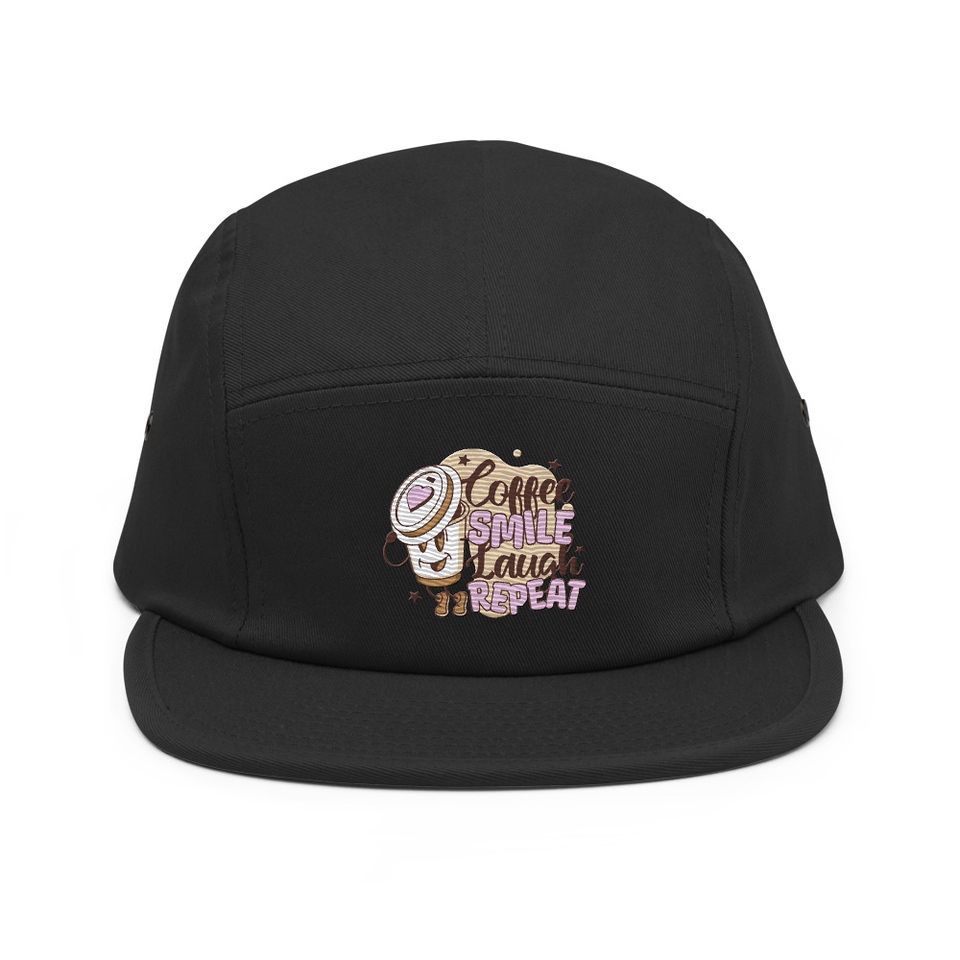 Coffee is Happiness - Retro Cartoon Mascot 5 Panel Cap