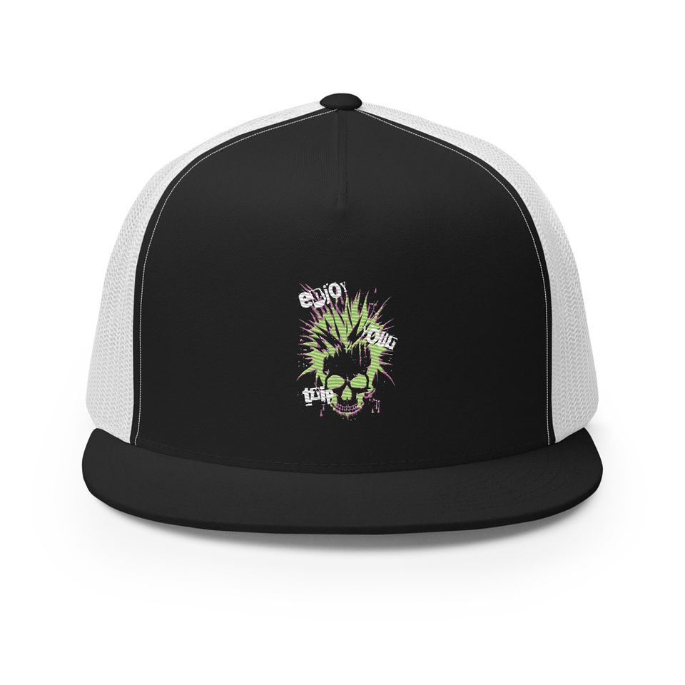 'Enjoy Your Trip' Punk Skull 5 Panel Trucker Cap