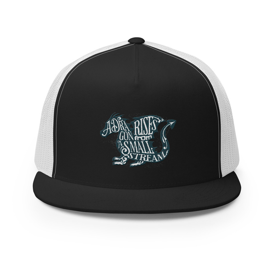 A Dragon Rises - Typographic Lettering 5 Panel Trucker Cap