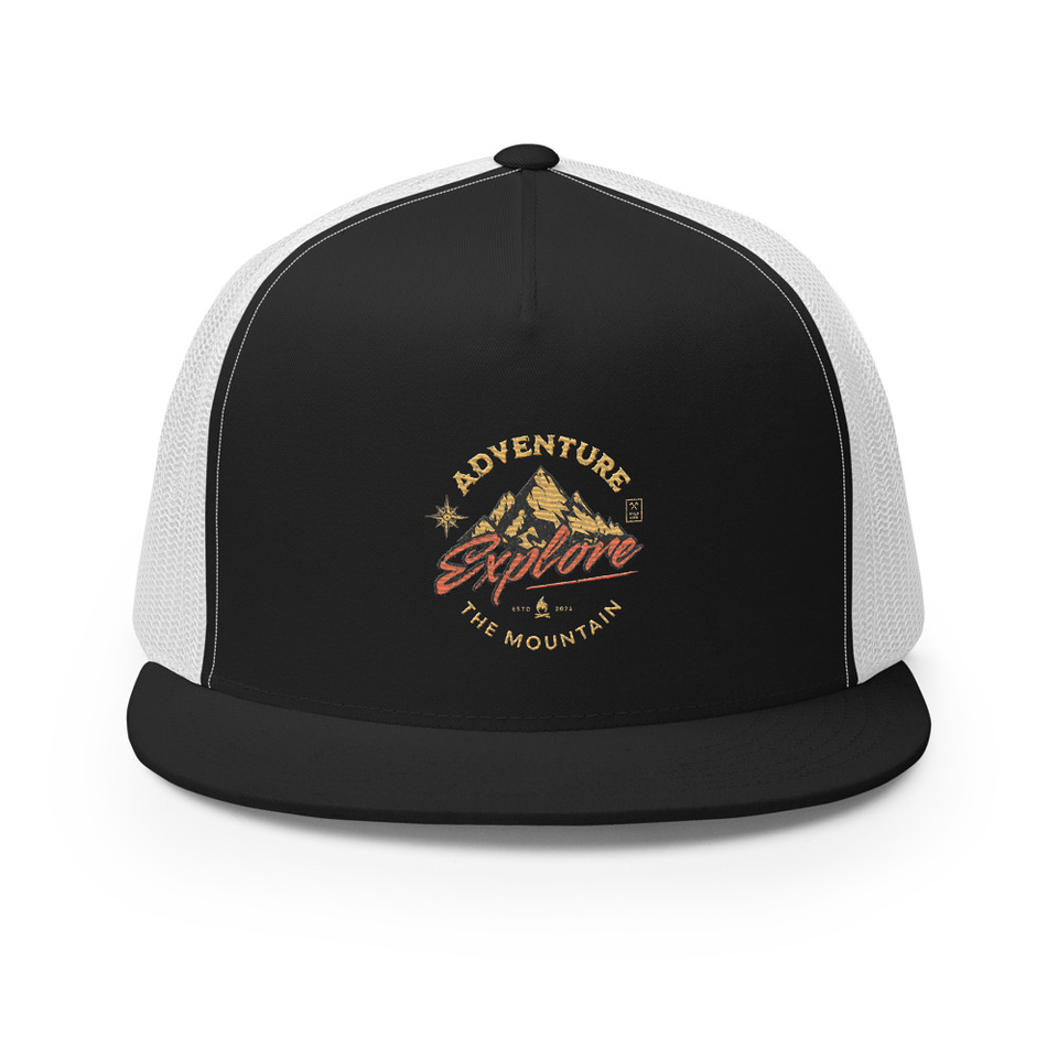 Adventure Explore The Mountain 5 Panel Trucker Cap