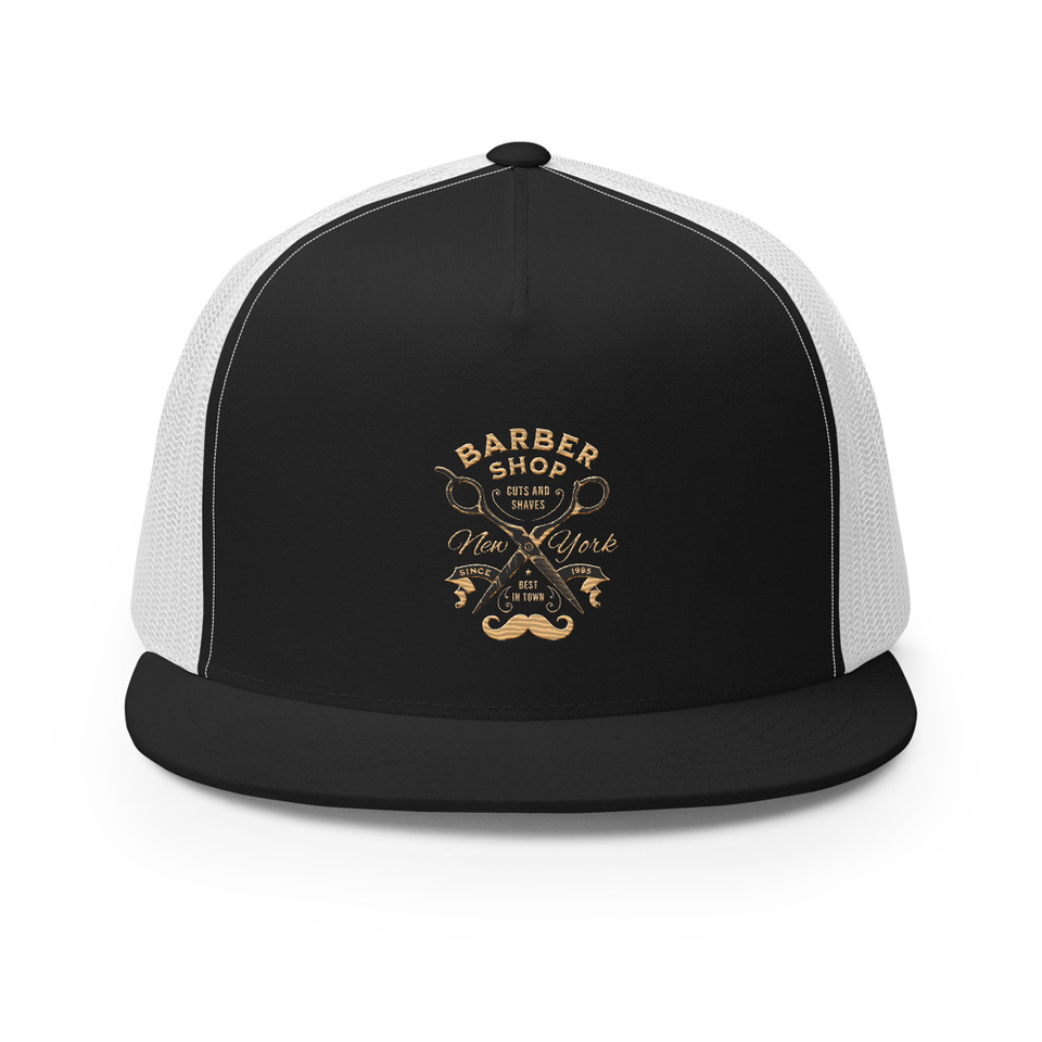 Barber Shop Cuts & Shaves - Scissor 5 Panel Trucker Cap
