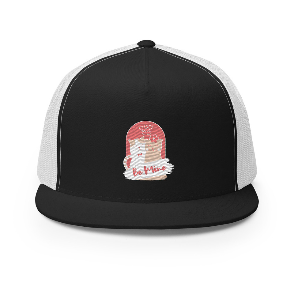 Be Mine - Cute Cat Couple 5 Panel Trucker Cap