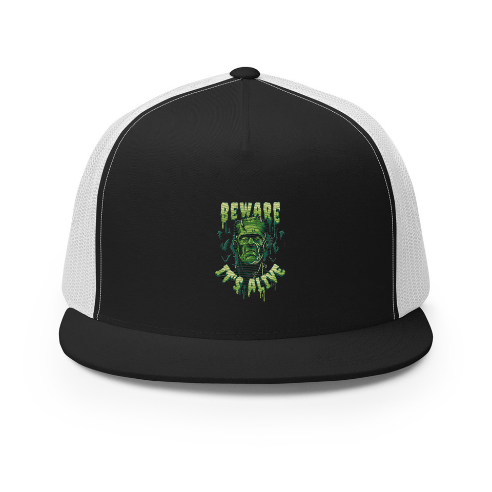 Beware of Frankenstein - Scary Halloween 5 Panel Trucker Cap