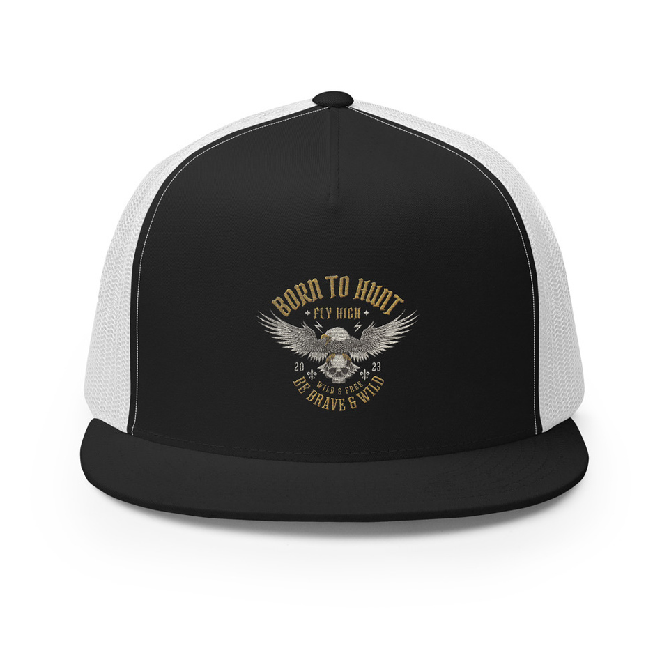 BORN TO HUNT- BE BRAVE & WILD 5 Panel Trucker Cap