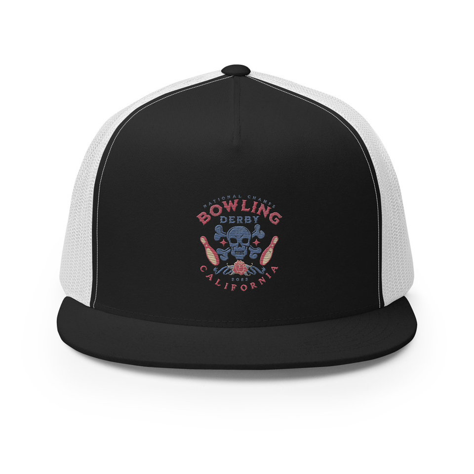 Bowling Derby Champs - Grunge Skull 5 Panel Trucker Cap