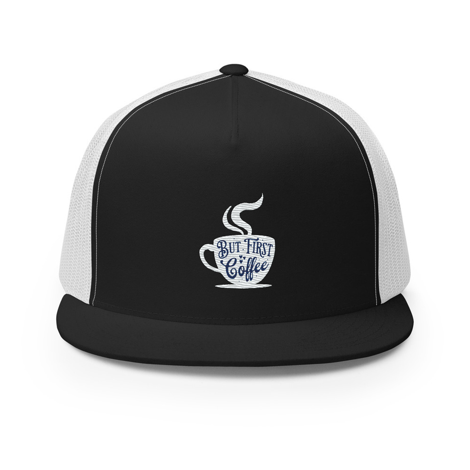 But First Coffee - Hand Lettering Typography 5 Panel Trucker Cap