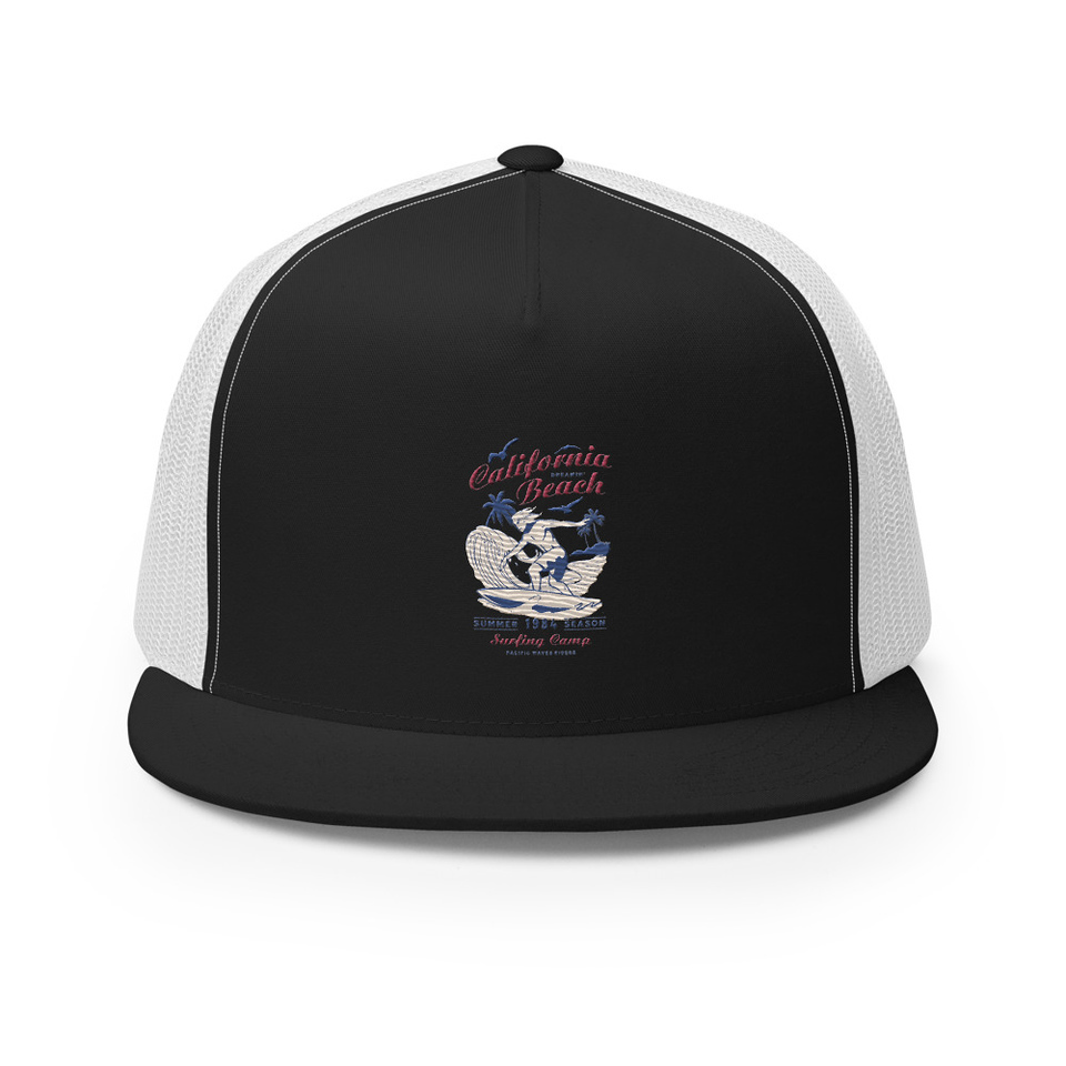 California Beach Surfing 5 Panel Trucker Cap