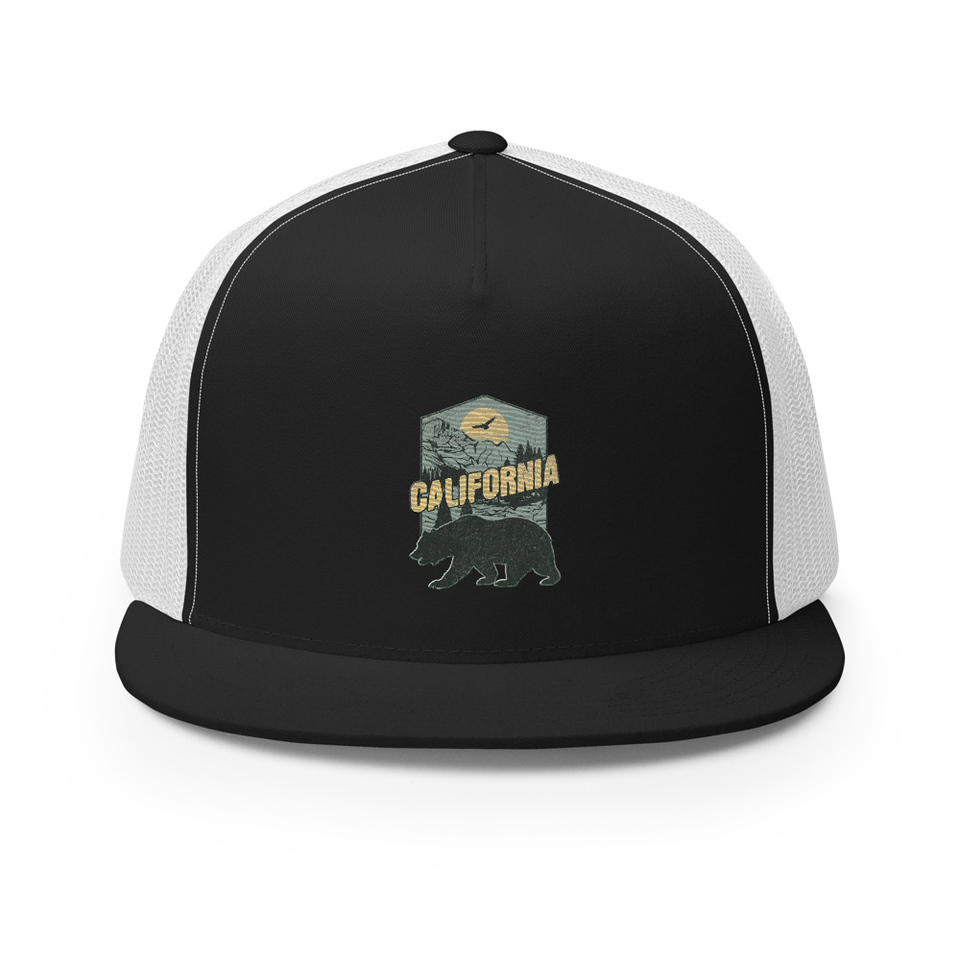 California Bear - Outdoors Wilderness Camping Hiking 5 Panel Trucker Cap