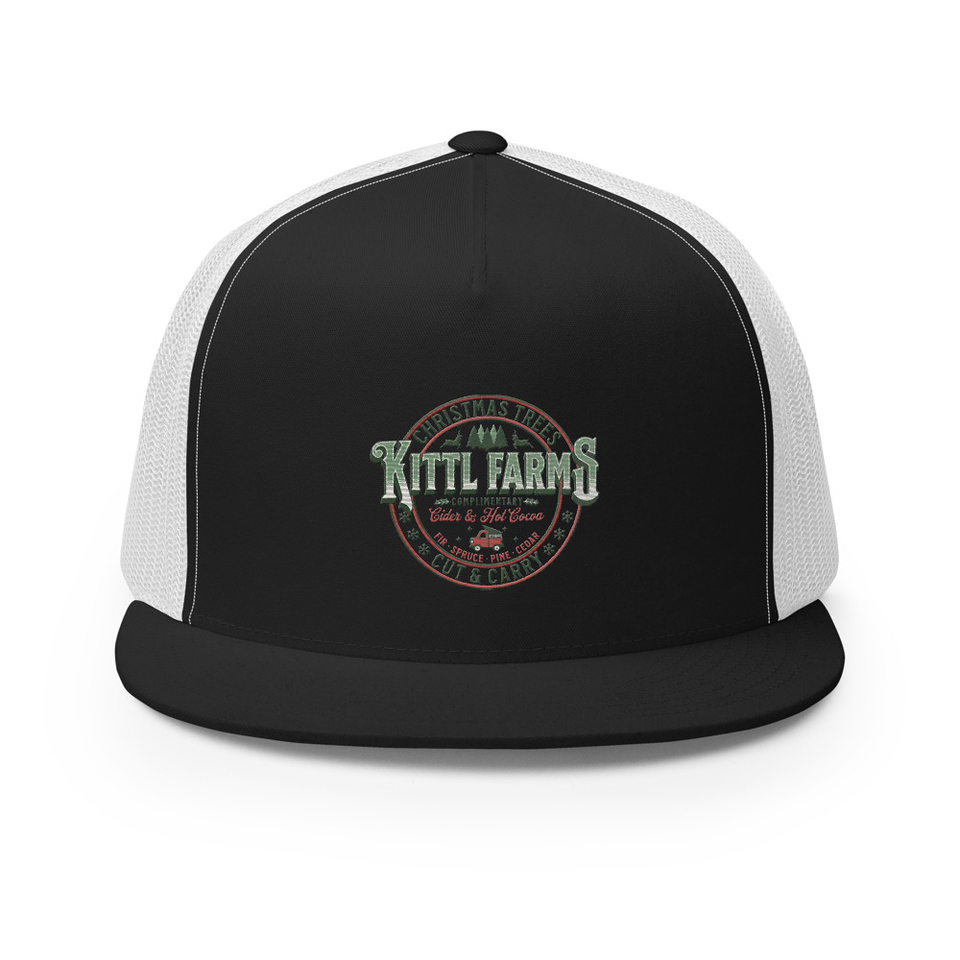 Christmas Tree Farm - Vintage Holiday Badge 5 Panel Trucker Cap