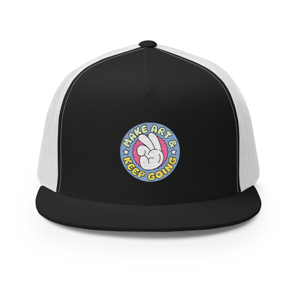 Colorful Fun Retro Style Badge 5 Panel Trucker Cap