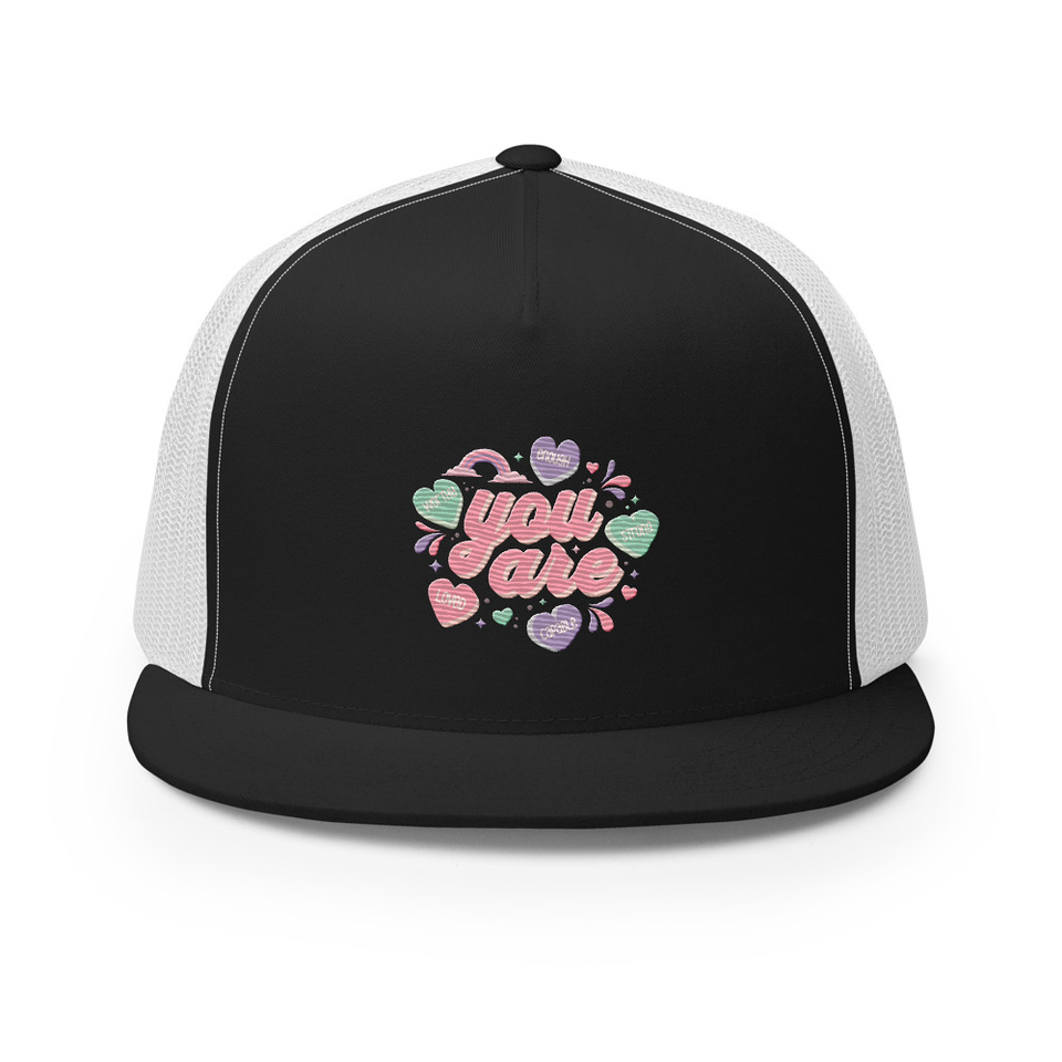 Colorful Self Love Affirmation - Heart 5 Panel Trucker Cap