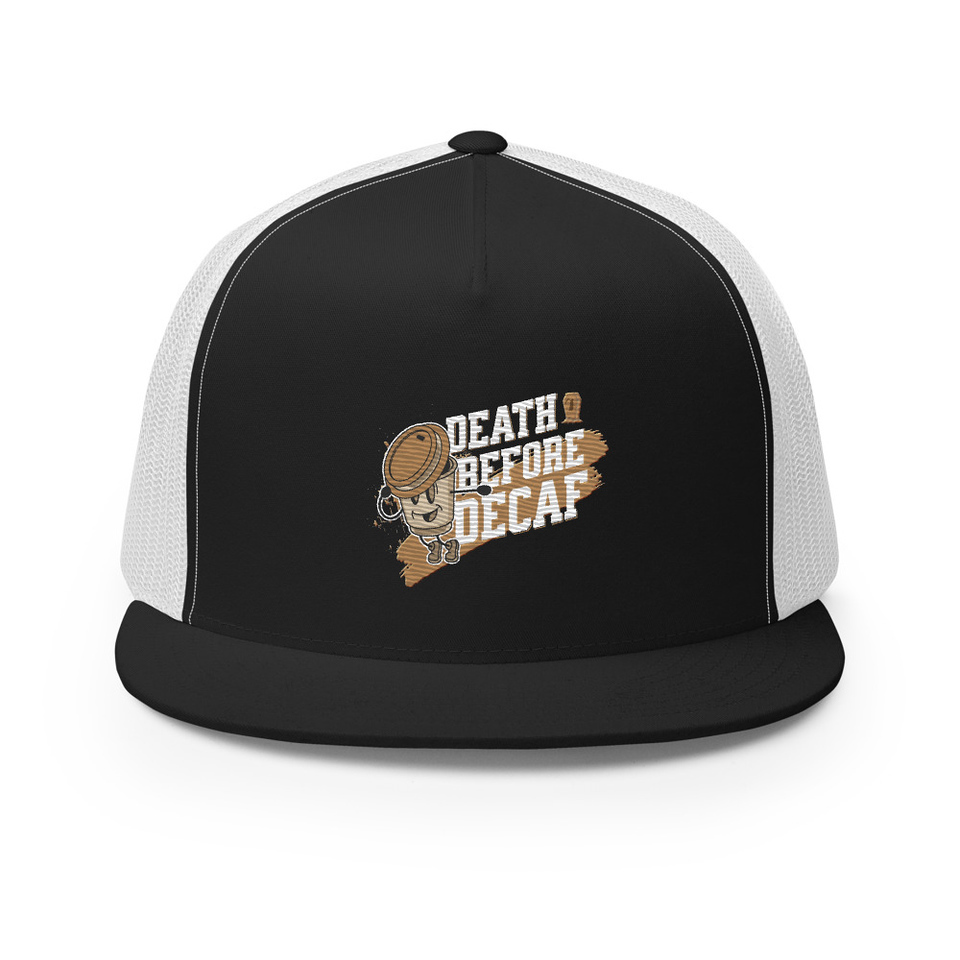 Death Before Decaf 5 Panel Trucker Cap