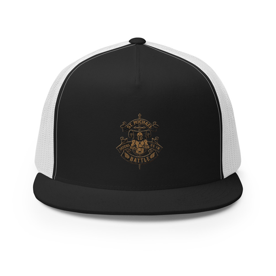 Defend us in battle - Knight with sword 5 Panel Trucker Cap