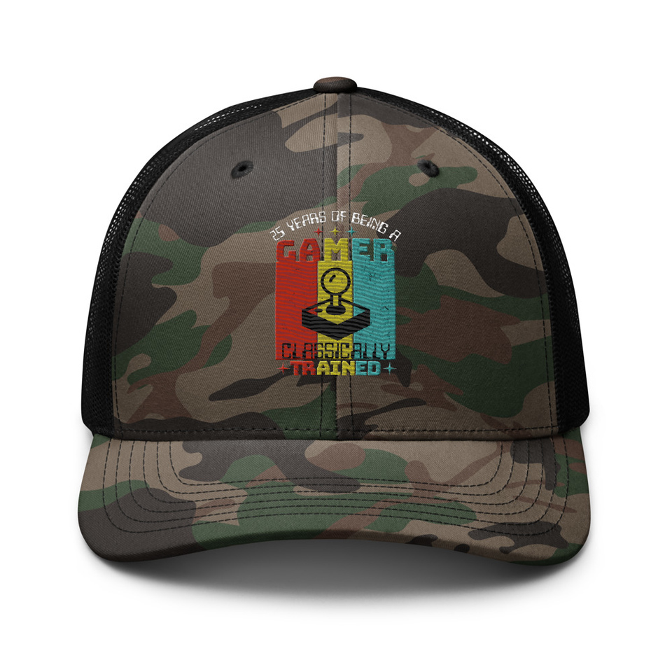 25 Years of Being A Gamer Camouflage Trucker Hat
