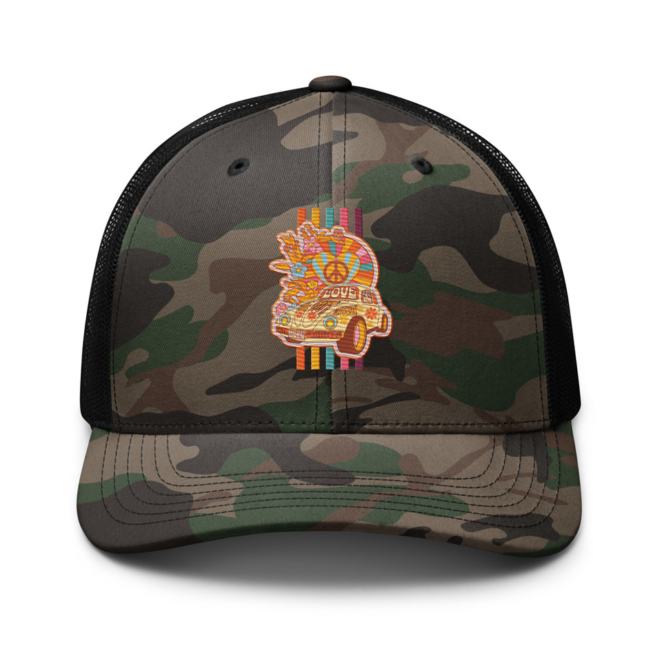 60s flower power Camouflage Trucker Hat