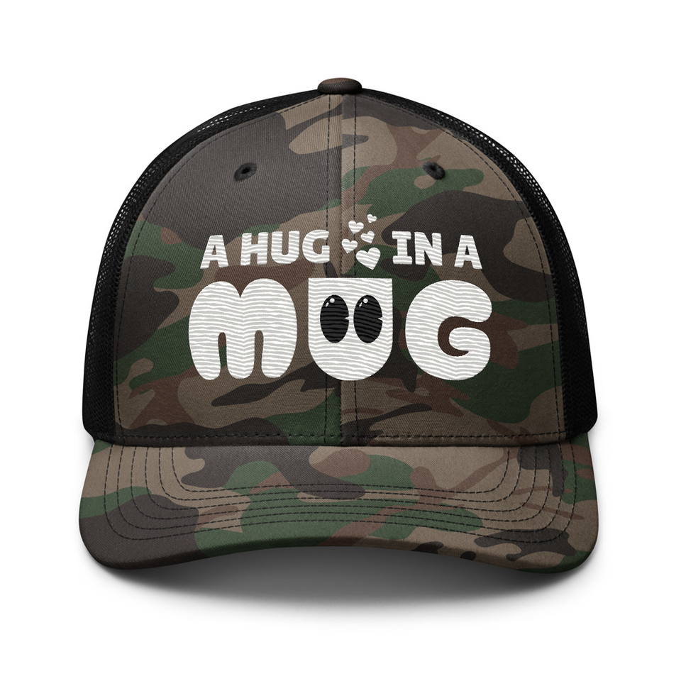 A Hug in a Mug - Funny Cartoon Camouflage Trucker Hat