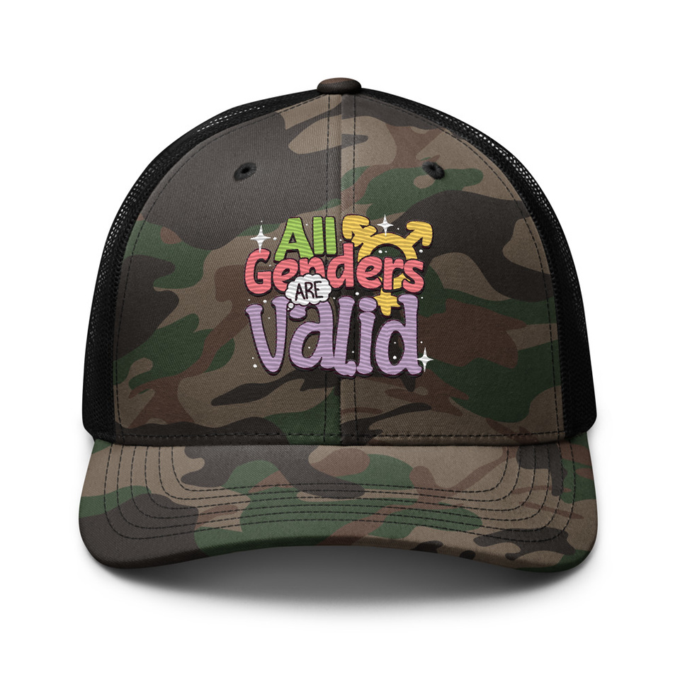All Genders are Valid Camouflage Trucker Hat