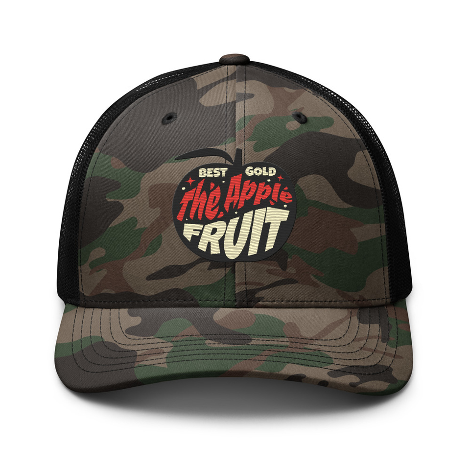 Apple Fruit - Typographic Lettering Camouflage Trucker Hat