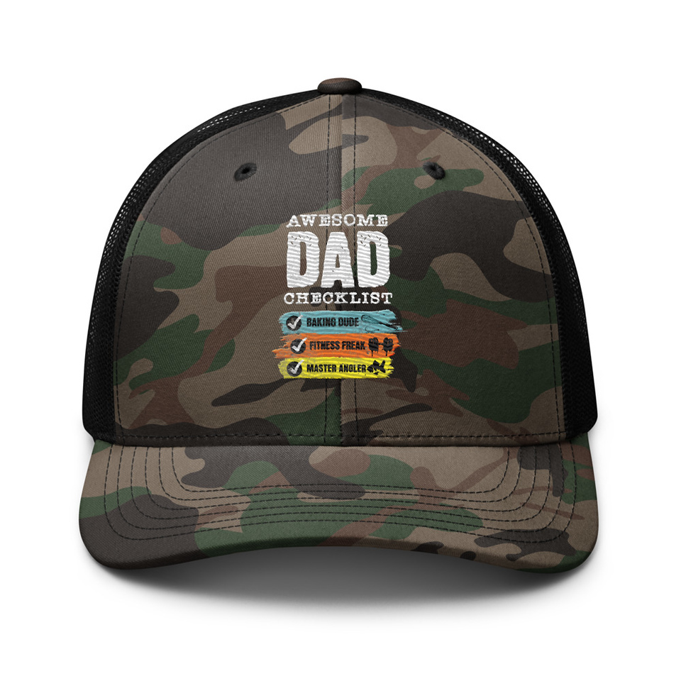 Awesome Dad Checklist Camouflage Trucker Hat