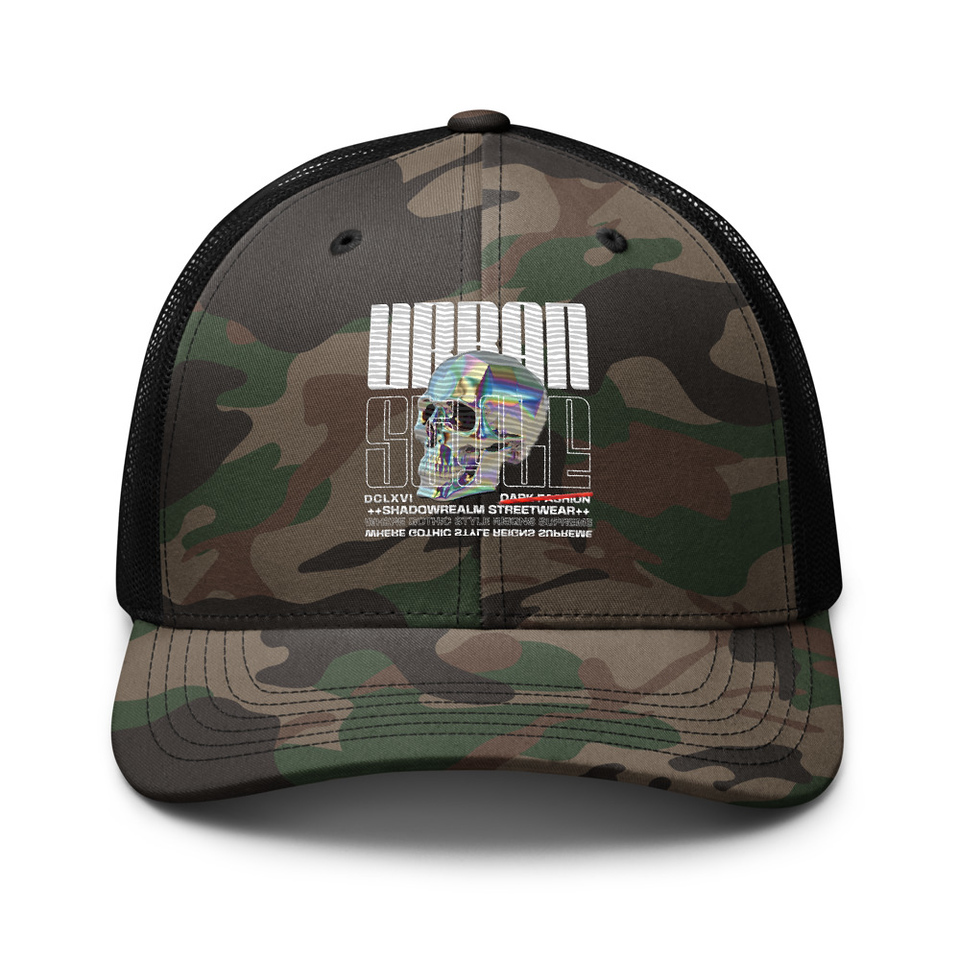 Black 3D Skull Camouflage Trucker Hat