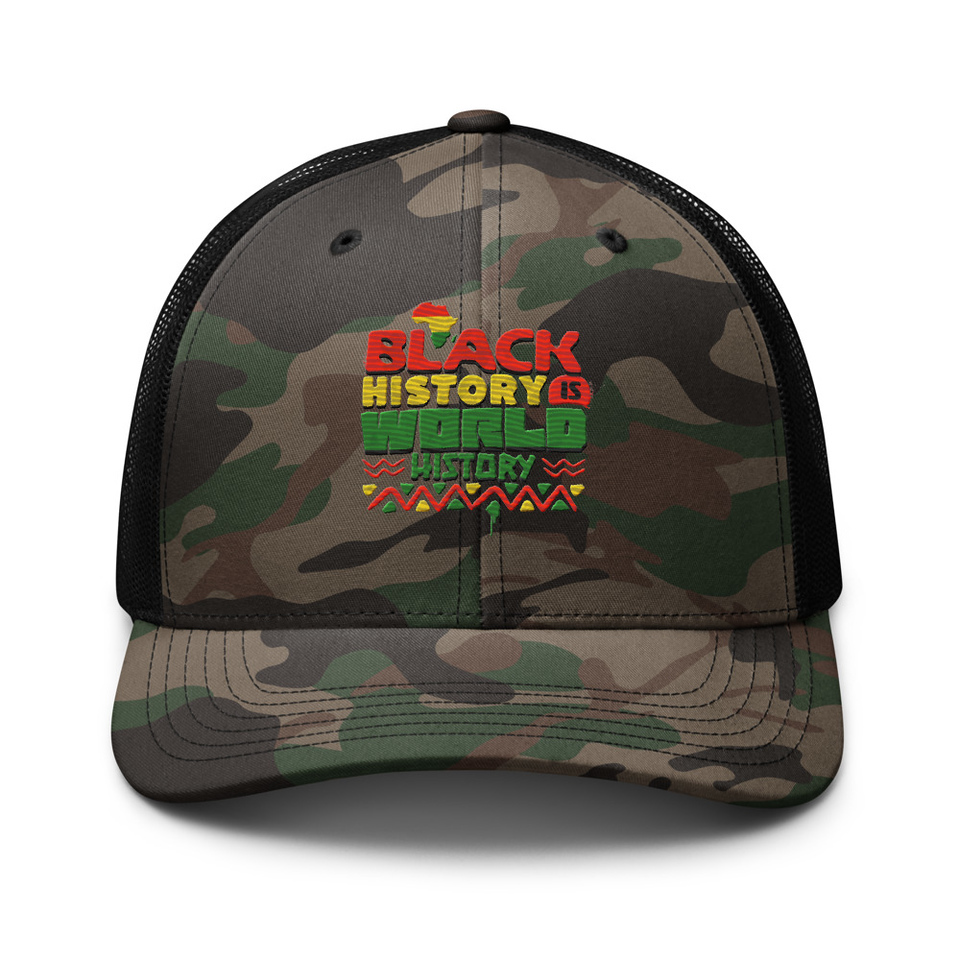 Black History is World History - Heritage Awareness Camouflage Trucker Hat