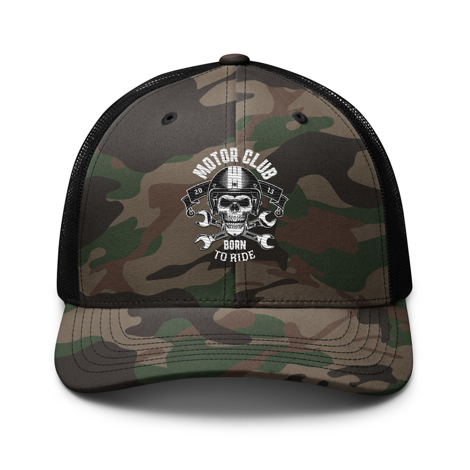 Born to Ride - Biker Club Skull  Camouflage Trucker Hat