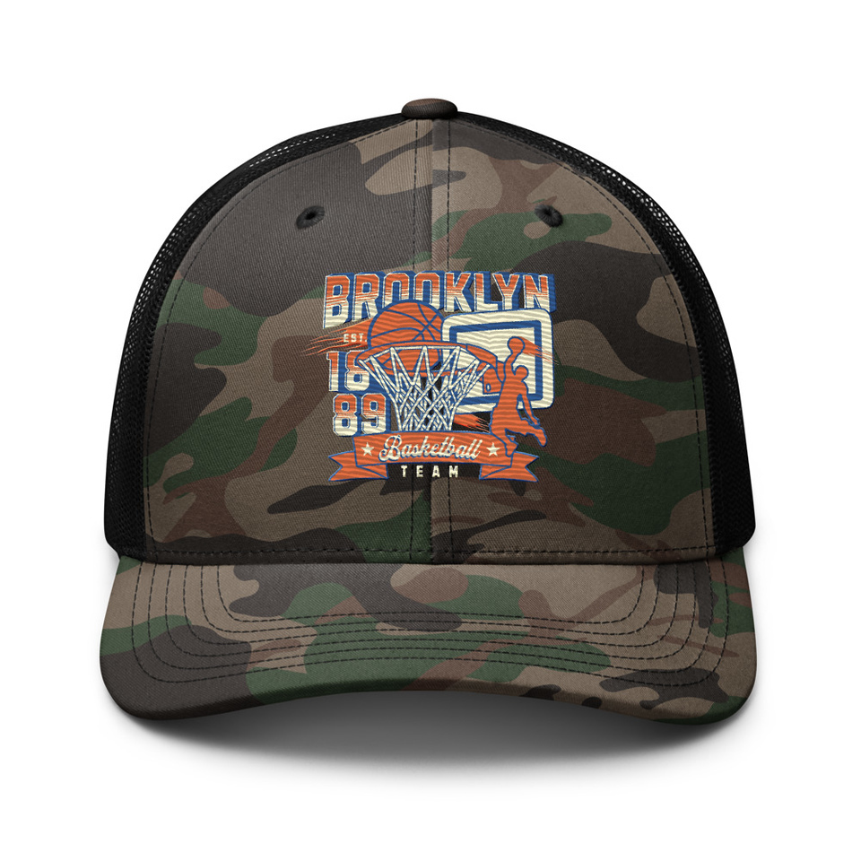 Brooklyn Basketball Team - Athletic Sports Camouflage Trucker Hat