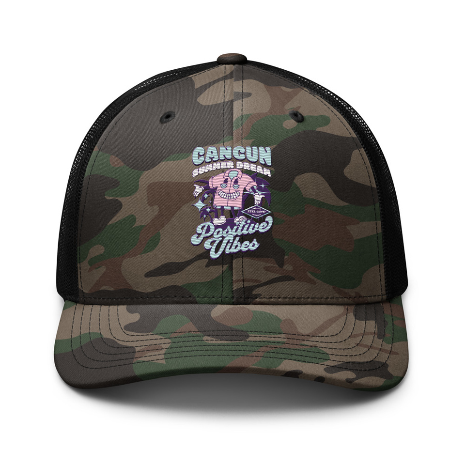 Cancun Positive Vibes Camouflage Trucker Hat
