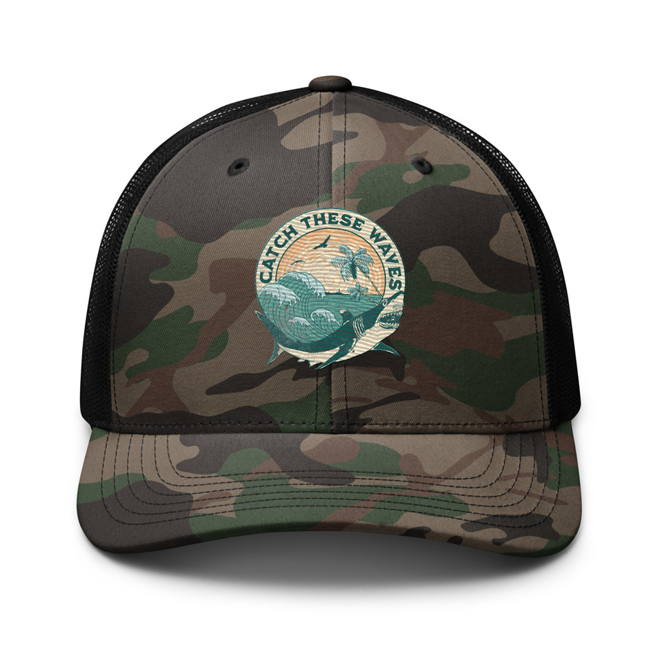 Catch These Waves Shark  Camouflage Trucker Hat