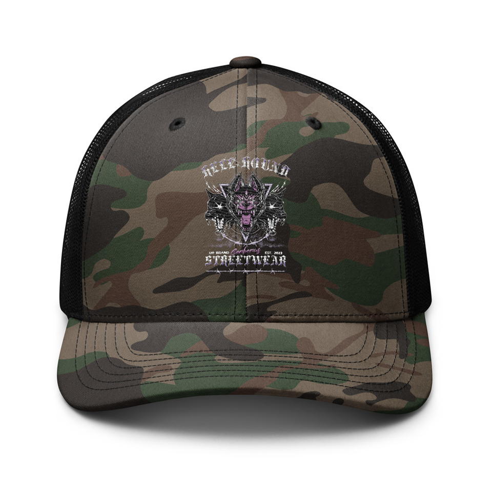 Cerberus Hell Hound Streetwear - Dark Aesthetic Camouflage Trucker Hat
