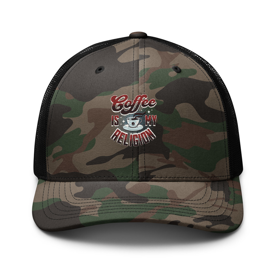 Coffee is my Religion - Funny Camouflage Trucker Hat