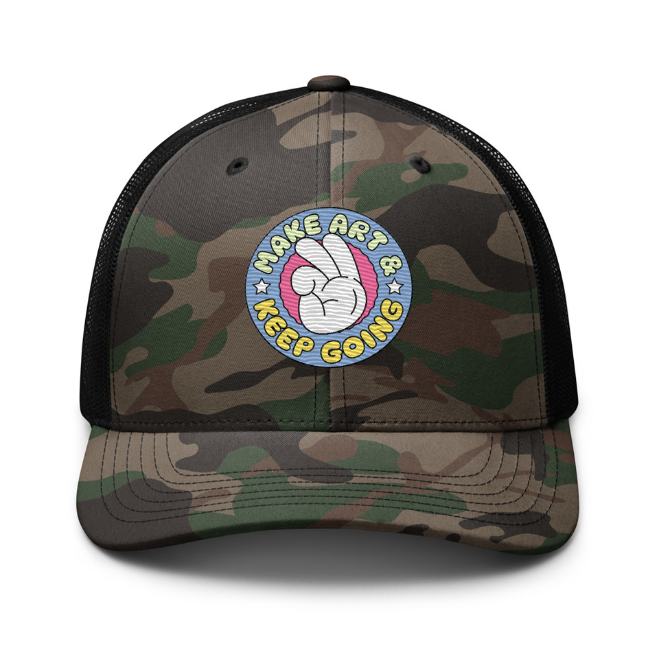 Colorful Fun Retro Style Badge Camouflage Trucker Hat