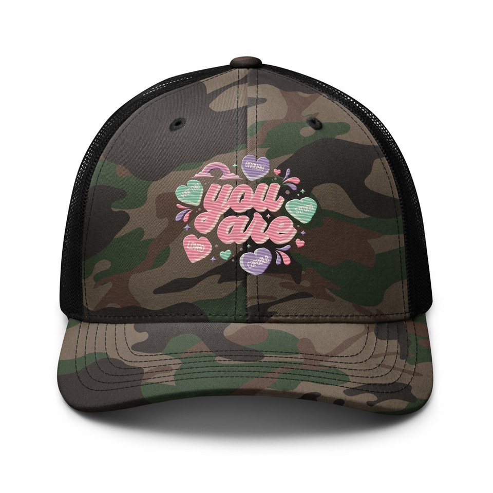 Colorful Self Love Affirmation - Heart Camouflage Trucker Hat
